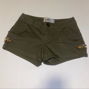 My Michelle Jolt Women Studs Rolled Cuffs Shorts T562JGS1 /Olive /00.